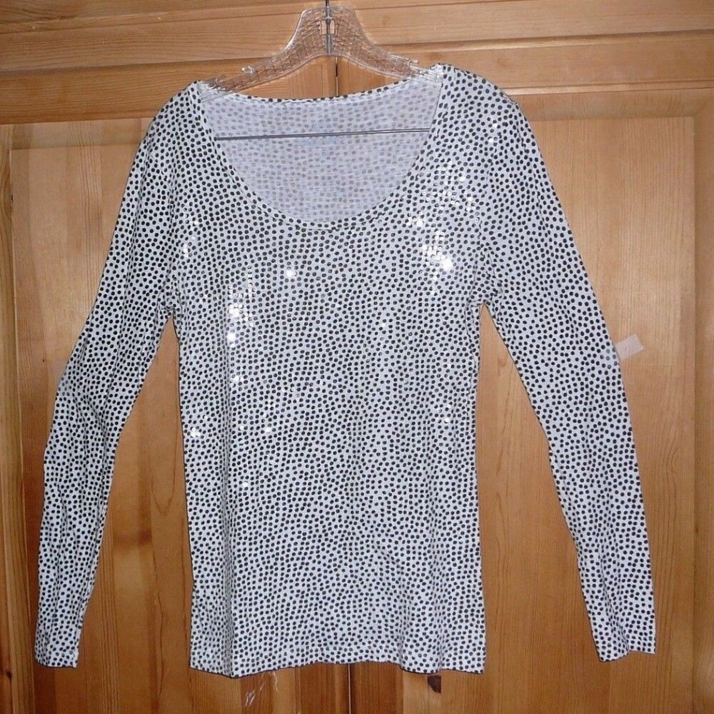 OLD NAVY Womans Small Black & White Dots Sequence Blouse